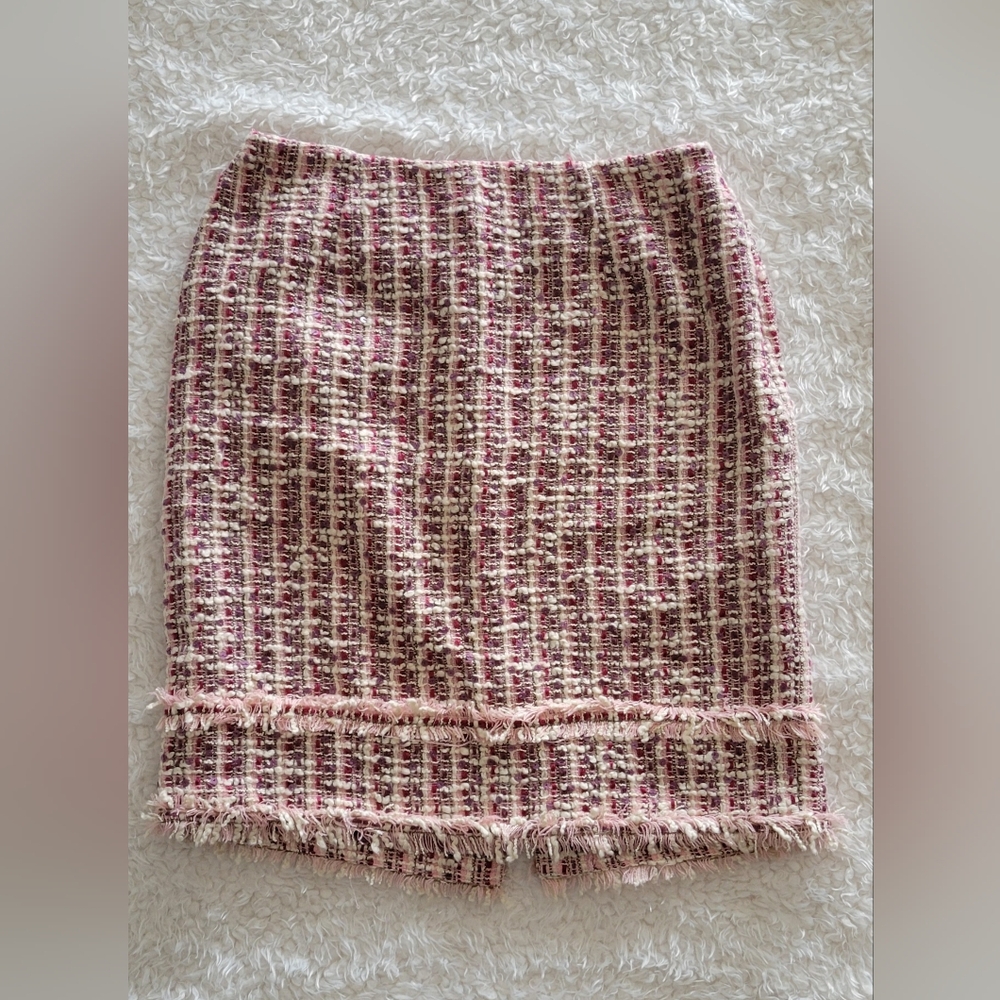 Pink and Brown Tweed Knee-Length Pencil Skirt for Work
